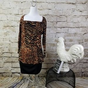 Cable Gauge Leopard Print Top Neutral Zebra Knit Zebra Work Blouse Brown Black L